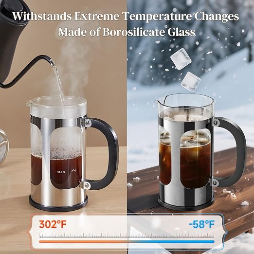 Veken French Press Coffee Maker 34oz 1 L, No Plastic Touching Cafe, Heat - Image 5