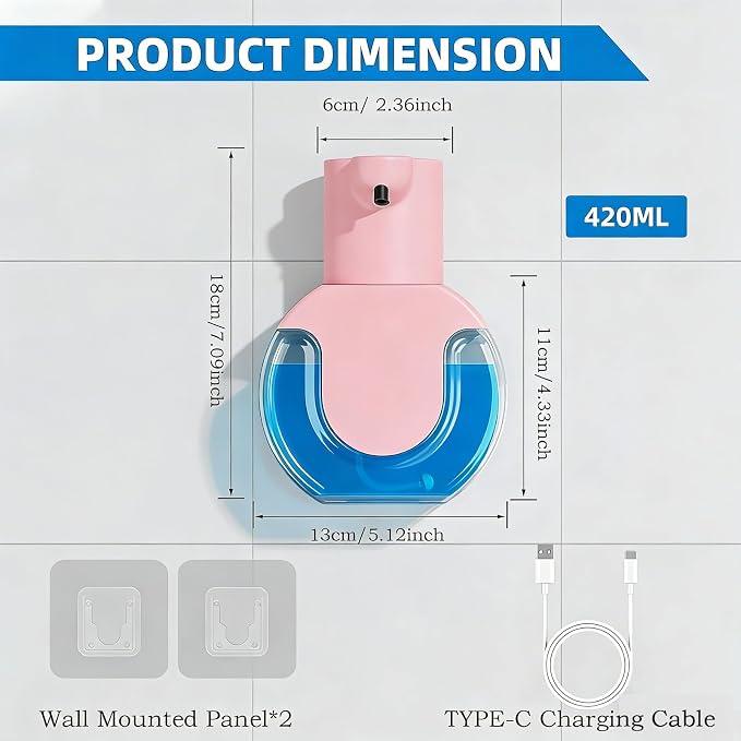 2Pack Automatic Soap Dispenser Touchless, Rechargeable Liquid Soap Dispenser - Image 2