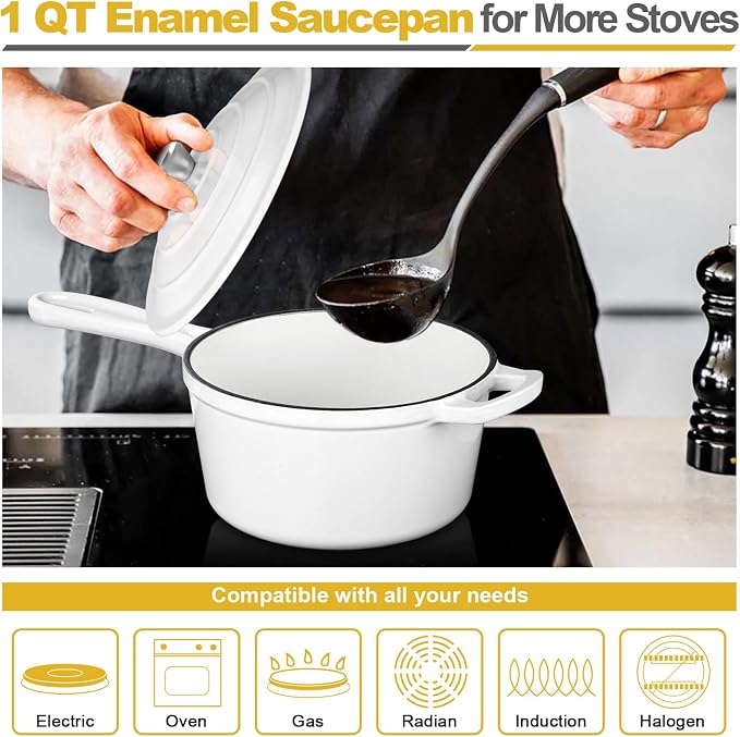 HaSteeL 1 QT Cast Iron Saucepan, Mini Enamel dutch oven - Image 3
