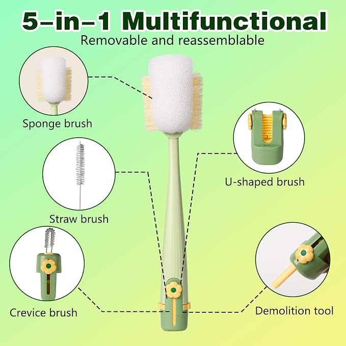 5 in 1 Bottle Cleaning Brush Set, 2026 Multifunctional Lid Brush Cleaning Tool - Image 2