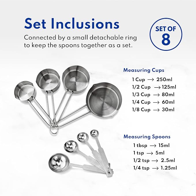 New Star Foodservice 42917 Stainless Steel 8-Piece Measuring Cups and Spoons - Image 4