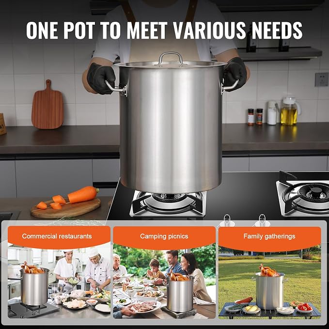 VEVOR 18/8 Stainless Steel Stockpot, 42QT Large Cooking Pots, Heavy Duty - Image 6
