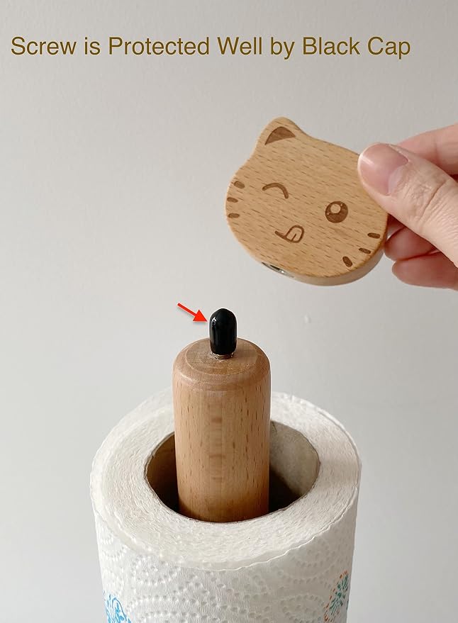 Cute Paper Towel Holder, Wooden Kitchen Roll Stand Organizer Free Standing - Image 5