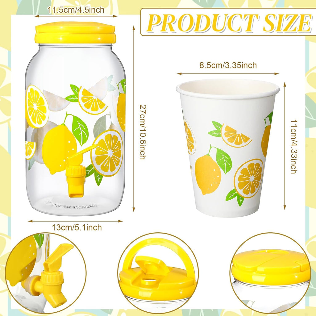 Umigy 1 Gallon Lemon Plastic Drink Dispenser with 20 Pcs 12 oz Lemon