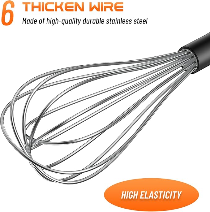NileHome Silicone Whisk Set 8" 10" 12", 3 Pack Kitchen Whisk Kitchen Wisk Wire - Image 3