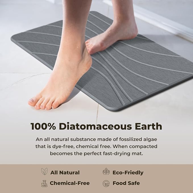 TOSORO - Stone Bath Mat Diatomaceous Earth Shower Mat Non-Slip Super Absorbent - Image 4