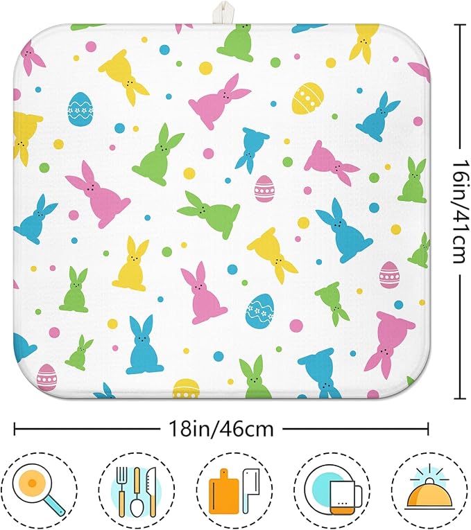 Easter Dish Drying Mat for Kitchen Counter 16''x18'' Microfiber Absorbent - Image 7