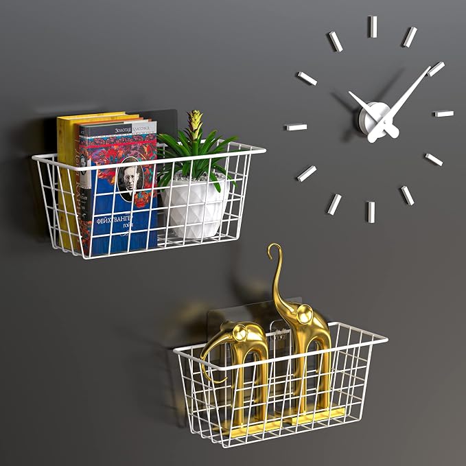 MaraFansie Wall Wire Baskets Bin No Drilling Adhesive Hanging Baskets Wall - Image 9
