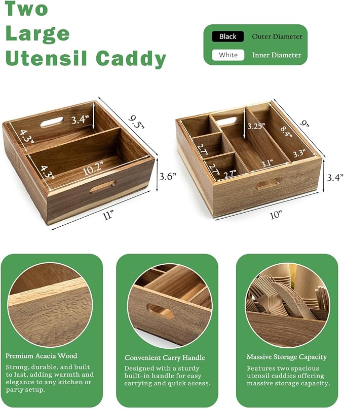 Acacia Wood Utensil Holder for Party - Image 3