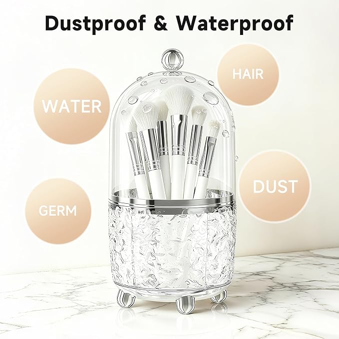Makeup Brush Holder with Lid, Cosmetic Tools Organizer with Cover, 360° - Image 6