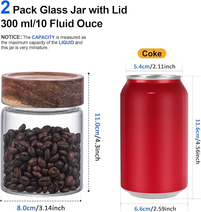 10 oz Small Glass Jars with Top Screw Lid Round Herb Coffee Bean Ground Storage - Image 8