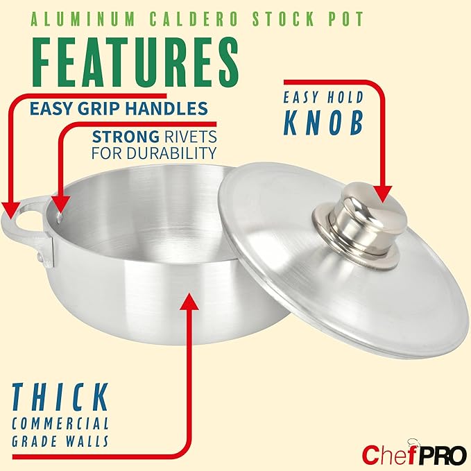 ALUMINUM CALDERO STOCK POT by Chef Pro, Durable Aluminum, Superior Cooking - Image 2