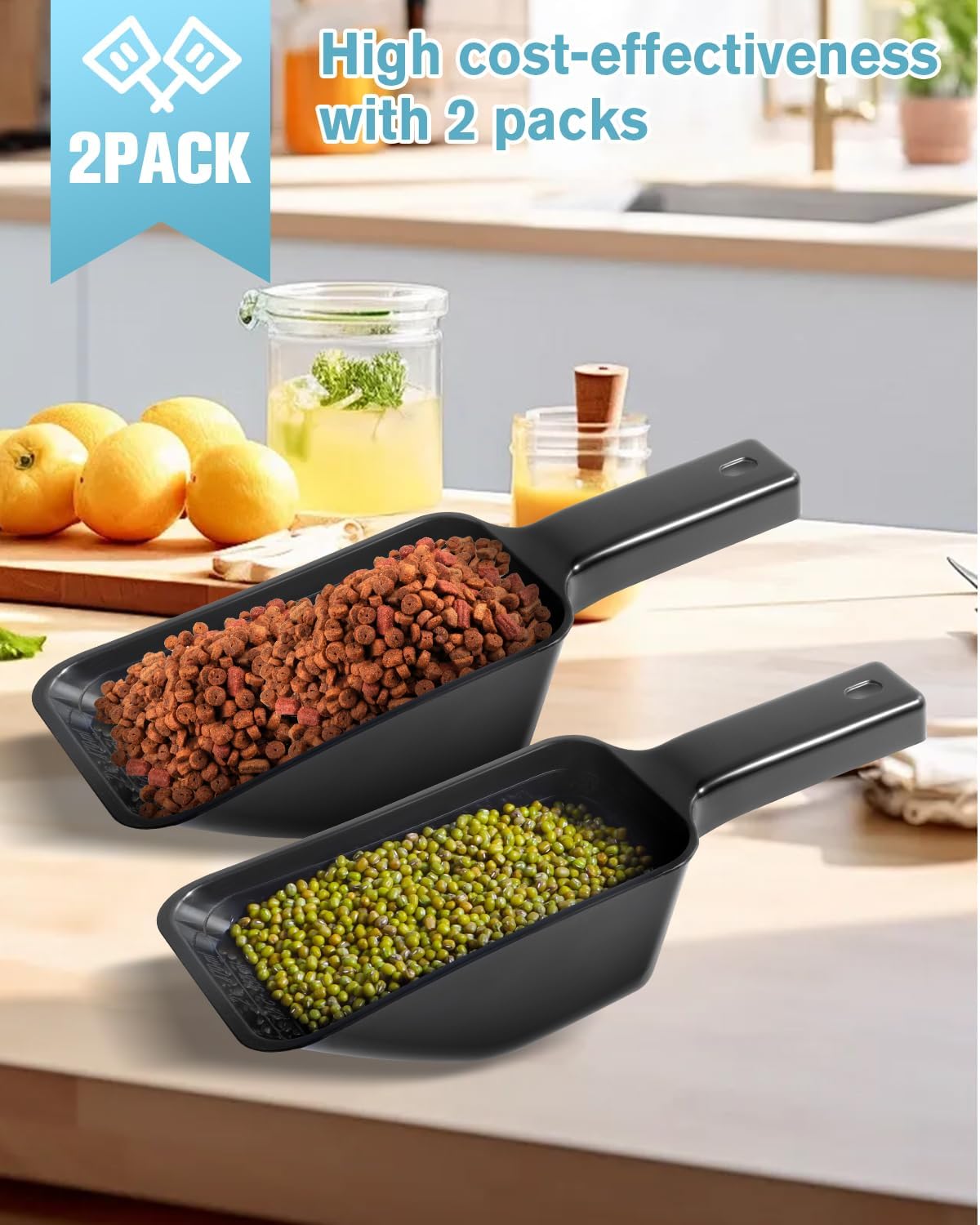 2 Cup Dog Food Scoop(2 Pack), Plastic Pet Food Scoop with Measuring