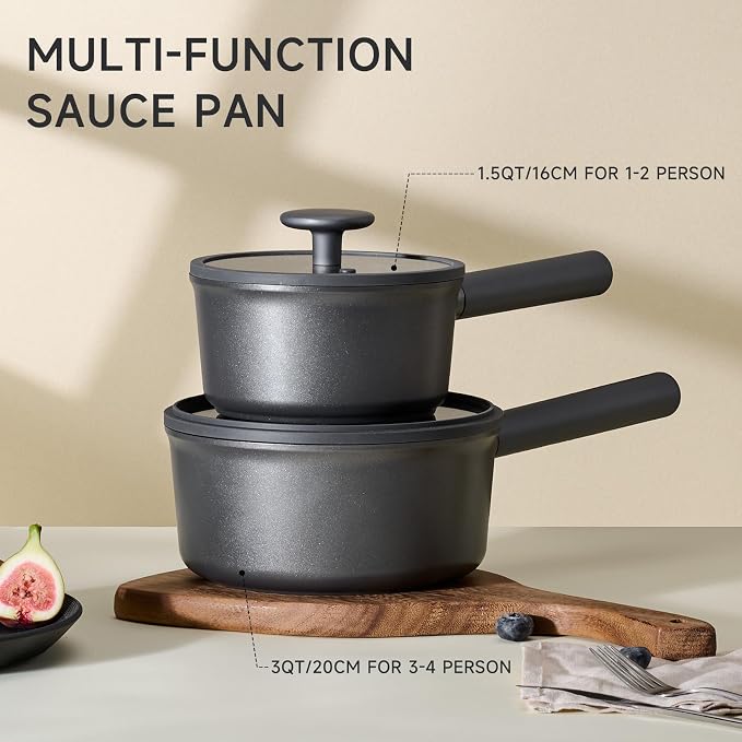 JEETEE Titanium Sauce Pan with Lid, 1.5 QT Non Stick Cooking Pots, Oven & - Image 2