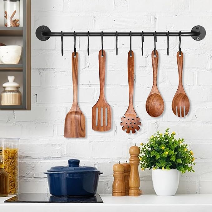 Wooden Spoons for Cooking Non-Stick Kitchen Pan Toolset 5 PCS Set, Natural - Image 6