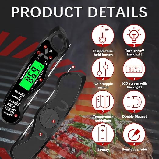 Meat Thermometer Digital，IP67 Waterproof Cooking Thermometer - Image 3