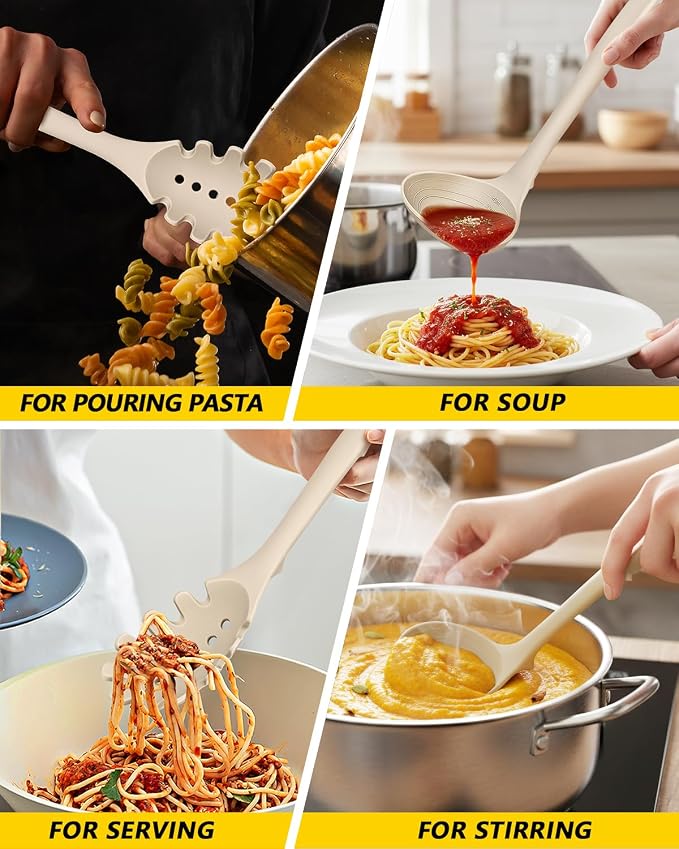 Silicone Pasta Fork and Soup Ladle Set, Heat Resistant Non Stick Kitchen - Image 5