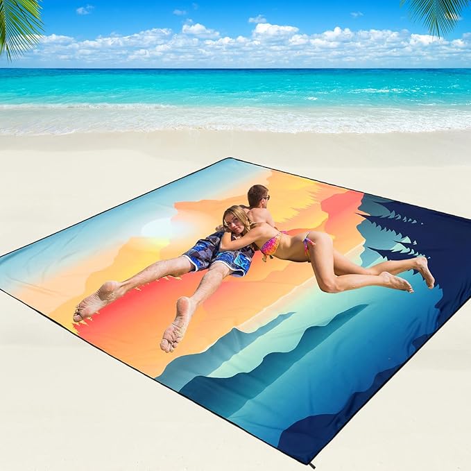 WIWIGO Beach Blanket Waterproof Sandproof Beach Mat 79" X 83"/10'x9'for 2-8 by WIWIGO