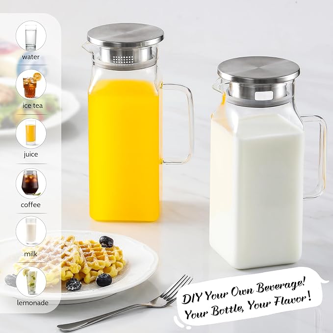 Netany 2 Pack 1.2 Liters/40 oz Small Square Glass Pitcher - Image 3