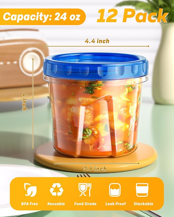 BiuLeon 12 Pack-24 oz Freezer Storage Containers, Plastic Food Storage - Image 2