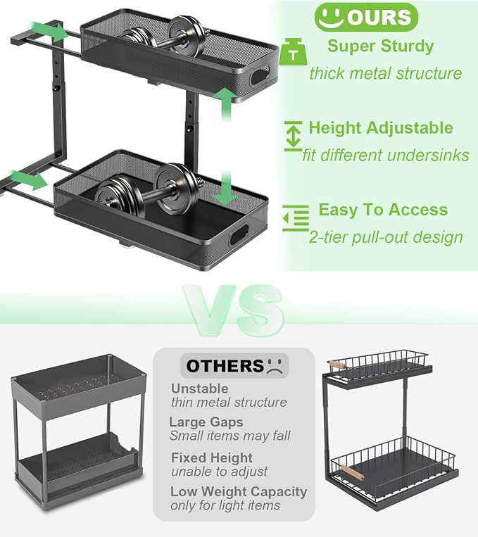 Under Sink Organizer 2 Pack, High Adjustable 2 Tier Under Sink Organizers and - Image 2