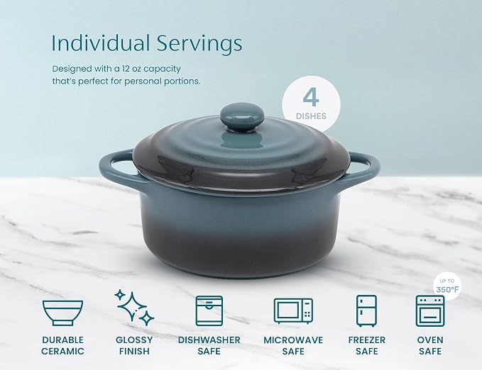 Kook Ceramic Mini Cocotte Set, Small Casserole Dishes - Image 7