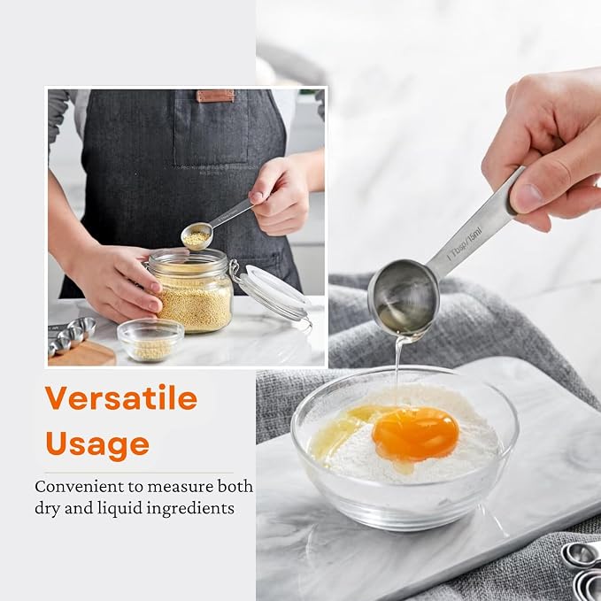 9PCS Measuring Spoons Set Stainless 1 tbsp, 1/2 tbsp, and 1-1/16tsp Steel - Image 3