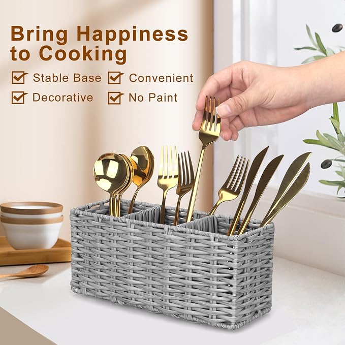 Ayiaren Grey Plastic Cutlery Silverware Holder Small Utensil Organizer Holders - Image 2