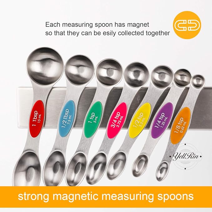 Magnetic Measuring Spoons Set of 7 Stainless Steel Stackable Dual Sided - Image 5