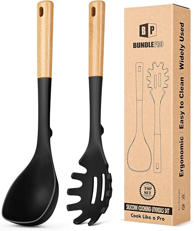 Silicone Soup Ladle and Spaghetti Spoon Set by BUNDLEPRO