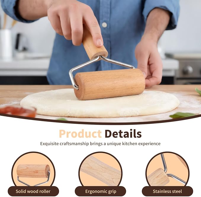 Pastry and Pizza Baking Roller Pin, Non Stick Wood Rolling Pins - Image 5