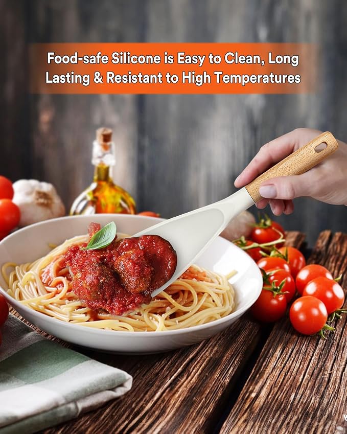 Cooking Spoon for Nonstick Cookwares, Wood Handle Spoon for Mixing, and Scrape - Image 3