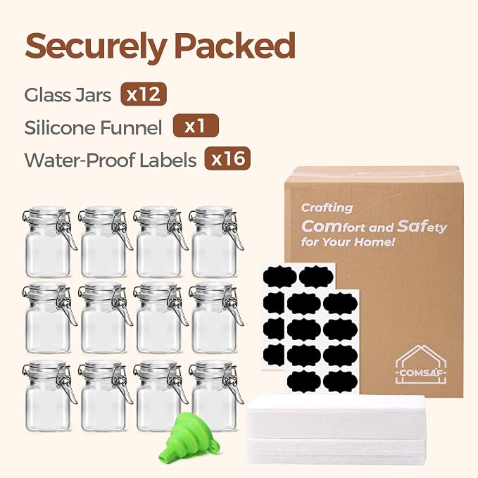 ComSaf Set of 12 Square Glass Spice Jars - Image 8