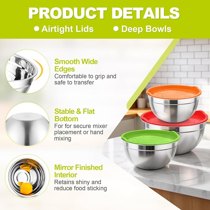 TeamFar Mixing Bowls, Stainless Steel Nesting Salad Bowls - Image 3