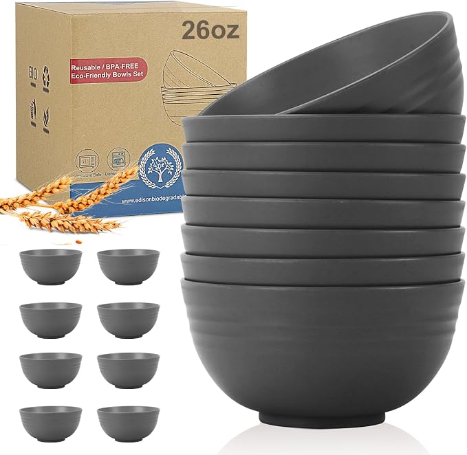 Wheat Straw Bowl Sets for Camping, Microwave and Dishwasher Safe Bowls by WROVA