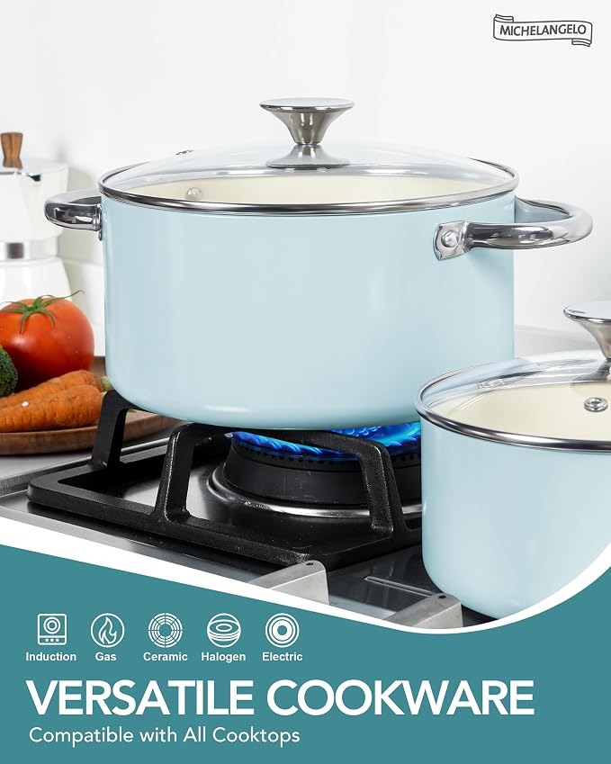 MICHELANGELO Pots and Pans Set Non Stick, 8-Piece Ti-infused Ceramic Cookware - Image 3