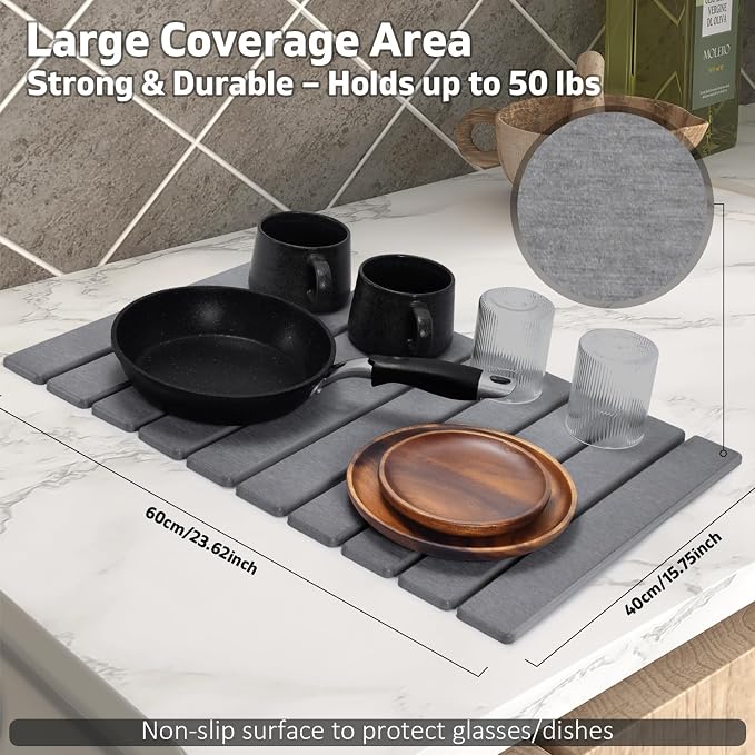 Large Stone Dish Drying Mats for Kitchen Counter, Drying Collapsible Dish - Image 4
