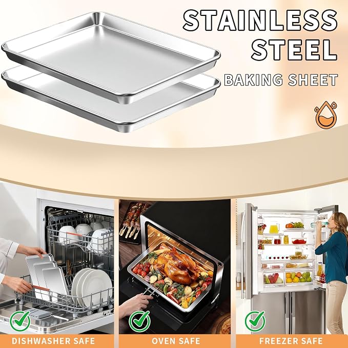 Baking Sheet Set of 2, Stainless Steel Cookie Sheets Baking Sheet Pan, 16 x 12 - Image 5
