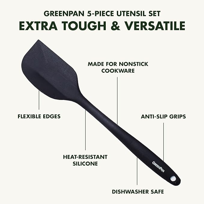 GreenPan 5 Piece Cooking Utensil Set, Flexible Nonstick Silicone, Stain-Free - Image 3