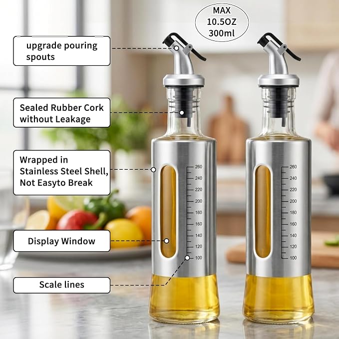 Olive Oil Dispenser for Kitchen, 4 Pack 10oz/300 ML Cooking Oil and Vinegar - Image 7