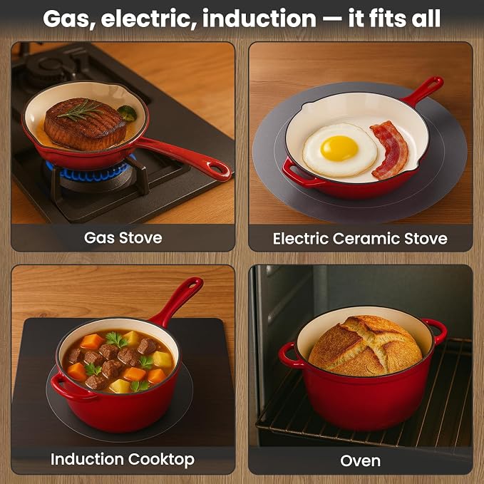 QuliMetal Nonstick Enameled Cast Iron Cookware Set, 5-Piece Pots and Pans Set - Image 6