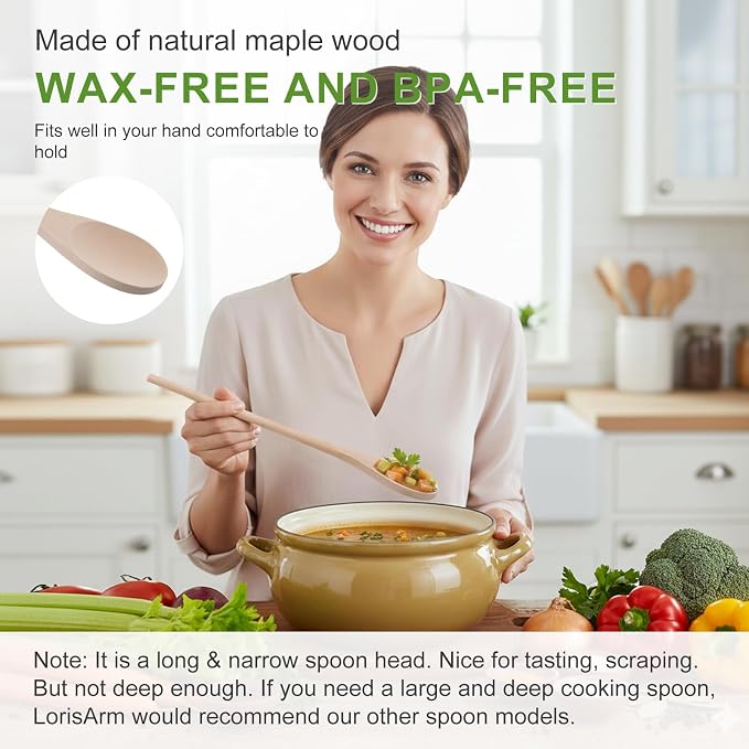 LorisArm 3PC Wooden Spoon for Cooking, Long handle 12" 10" 8" Wood Serving - Image 3