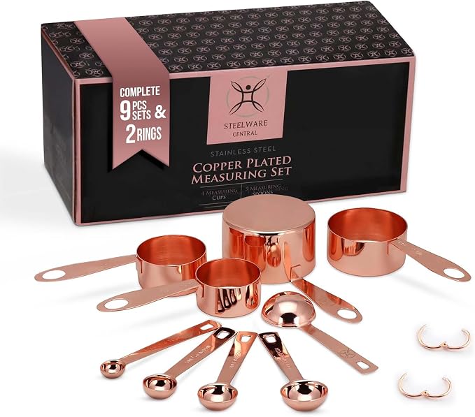 Copper Measuring Cups and Spoons Stainless Steel 9 pieces - Image 2