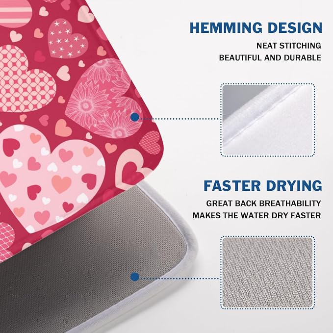 Valentine's Day Dish Drying Mat 18 x 24 Inch Heart Shaped Pattern Dish Drying - Image 4