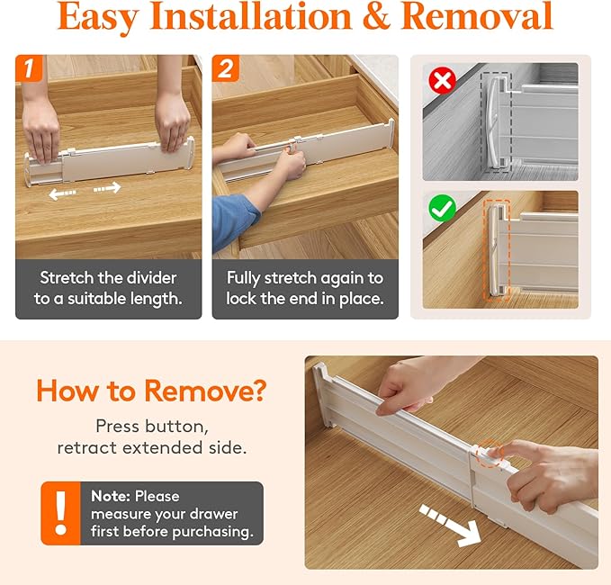 Lifewit 4" Tall 5 Pack Drawer Dividers, 35-56.5cm/13.8-22.2" Expandable Drawer - Image 4