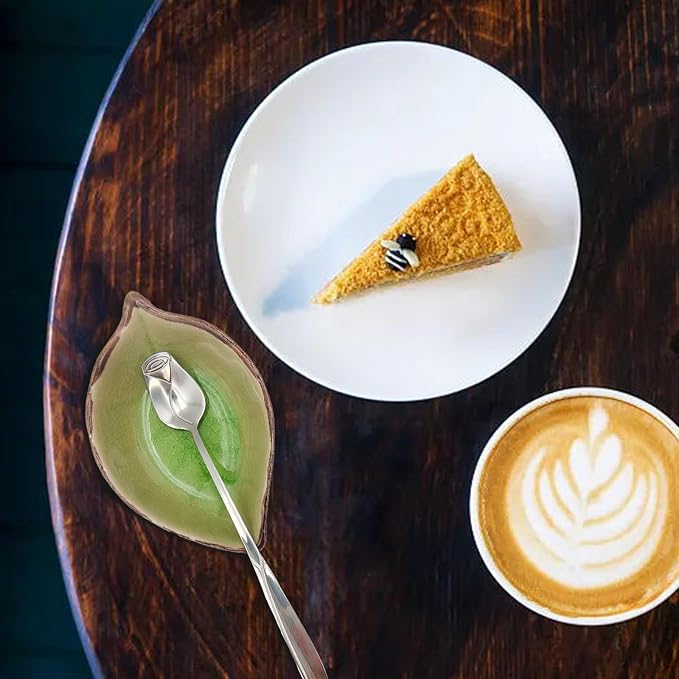 2 Pack Coffee Spoon and Leaf Rest Set, Ice Cracks Leaf Ladle Holder, Tea Spoon - Image 4