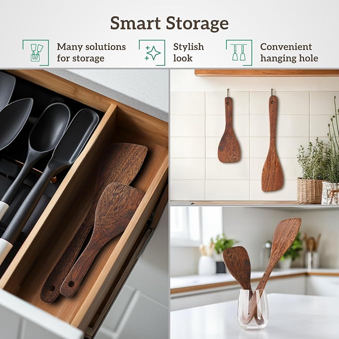 Wooden Cooking Spatula Set, Natural Wenge Wood Spatulas - Image 4
