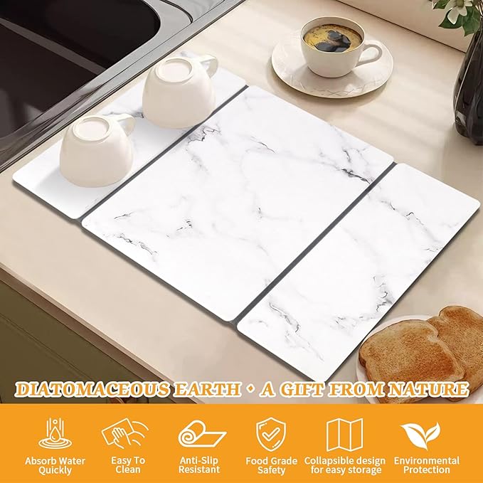 Stone Dish Drying Mat for Kitchen Counter, Absorbent Diatomaceous Earth Bath - Image 4