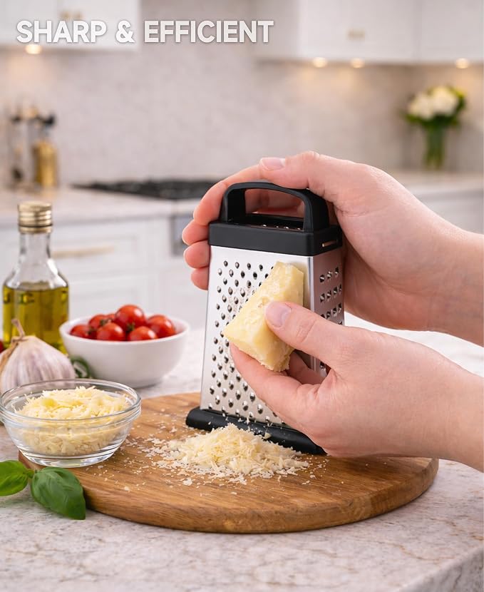 Cheese Grater, 4-Sided Mini Box Grater, Stainless Steel Food Shredder - Image 6