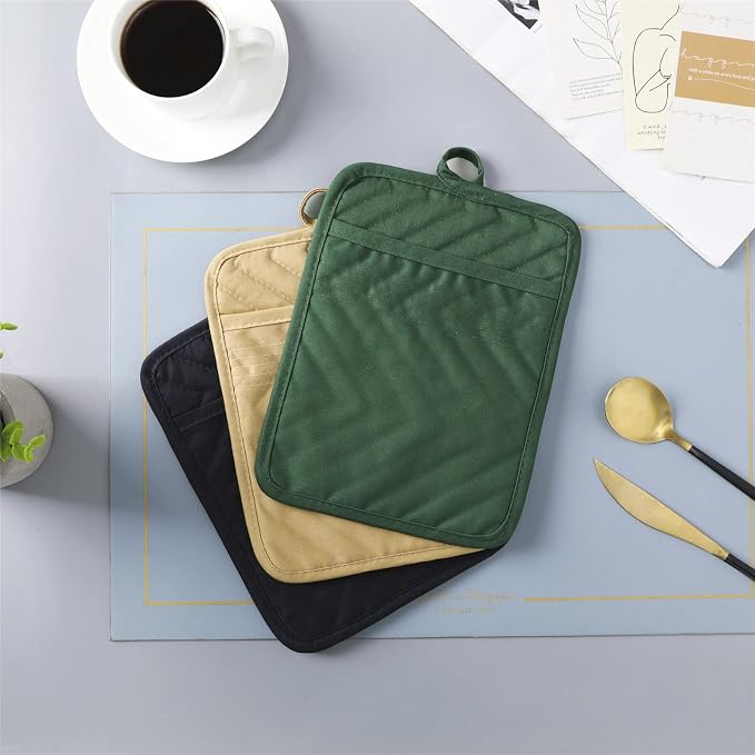 Anyi Pot Holders and Oven Mitts 7" X 9" Heat Resistant Cotton Pocket Pot Holder - Image 5
